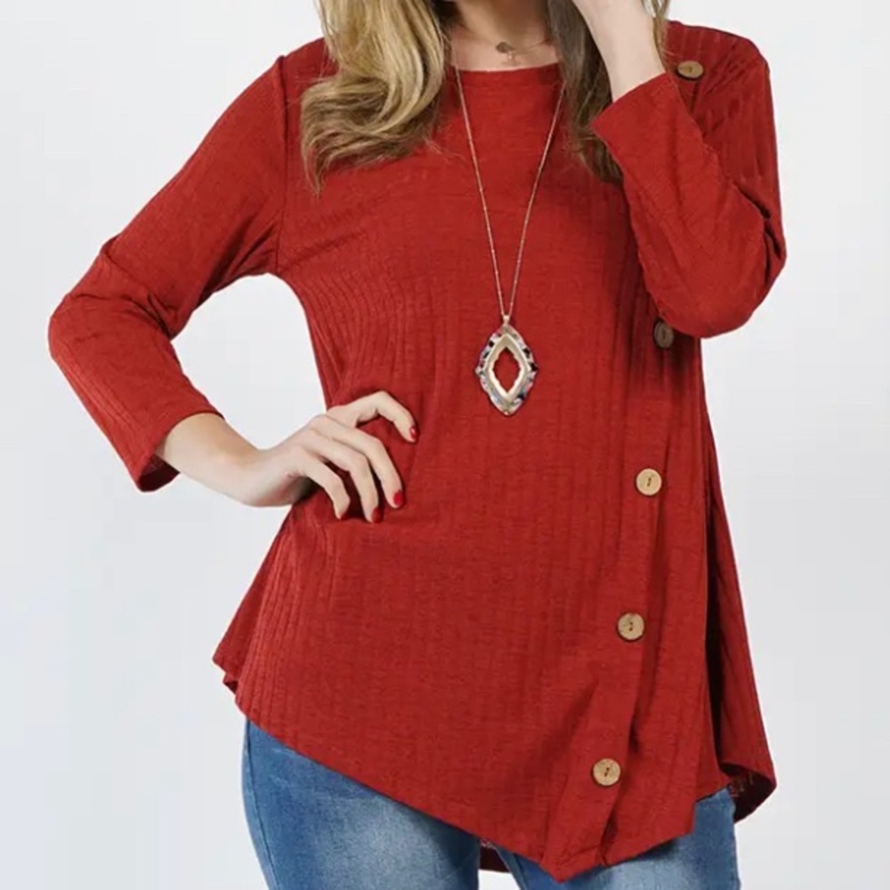 Long sleeved ribbed side button top